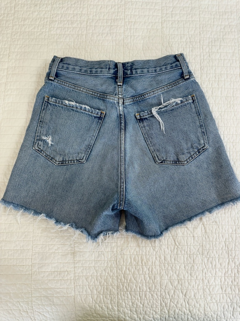 Agolde Distressed Dee 24 Light Blue High-Rise Denim Shorts - Picture 5 of 9